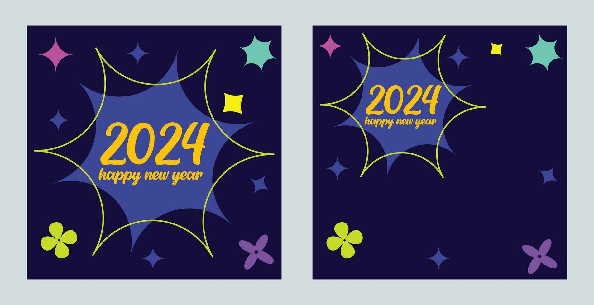 gelukkig nieuw jaar 2024 met kleurrijk minimalistisch modieus ontwerp. gelukkig nieuw jaar 2024 plein sjabloon. groet achtergrond ontwerpen, nieuw jaar, en sociaal media promotionele inhoud. vector illustratie