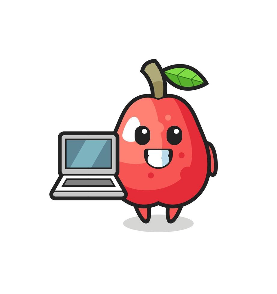 mascotteillustratie van waterappel met laptop vector