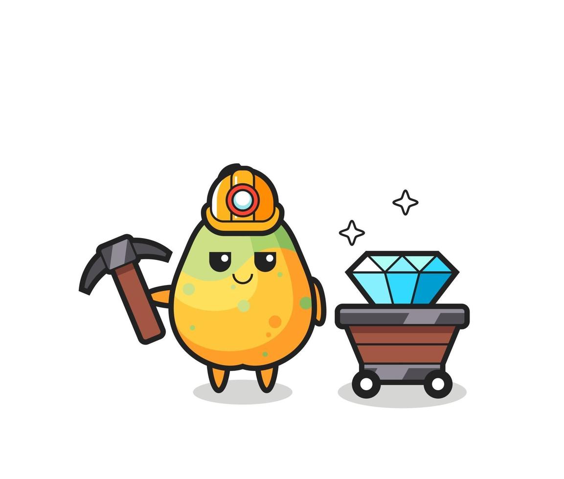 karakterillustratie van papaja als mijnwerker vector