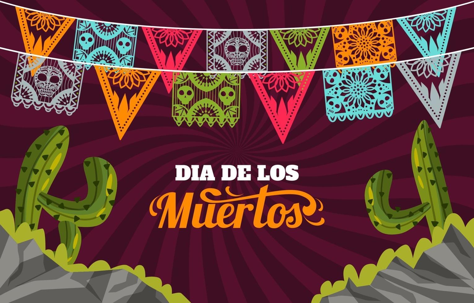 dia de los muertos met papel picado achtergrond vector