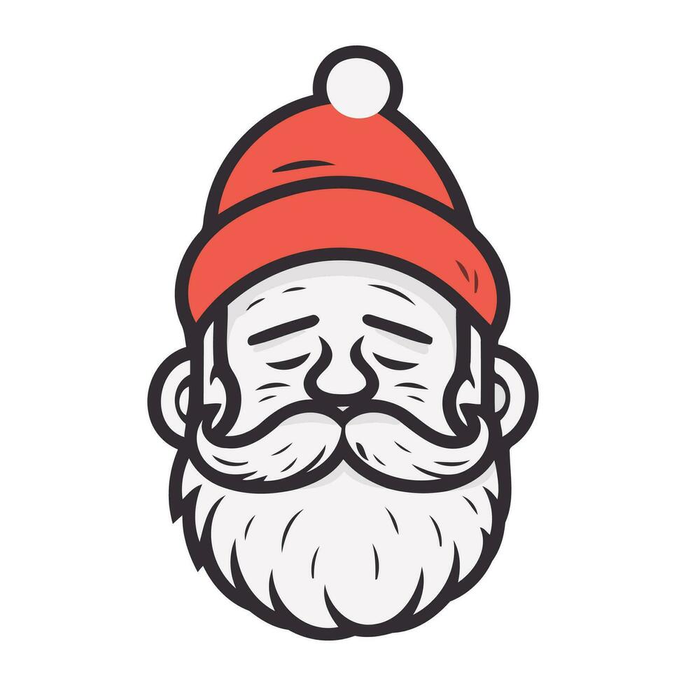 de kerstman claus gezicht met baard en rood hoed. vector illustratie.