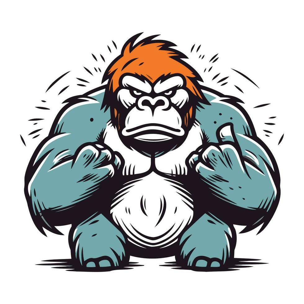 gorilla met verheven handen vector illustratie. t overhemd ontwerp