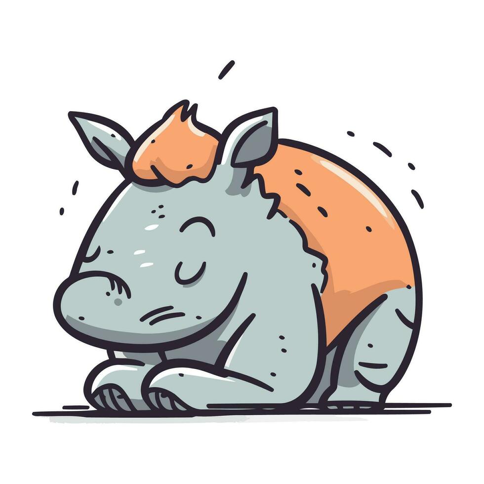 schattig baby neushoorn. vector illustratie in tekening stijl