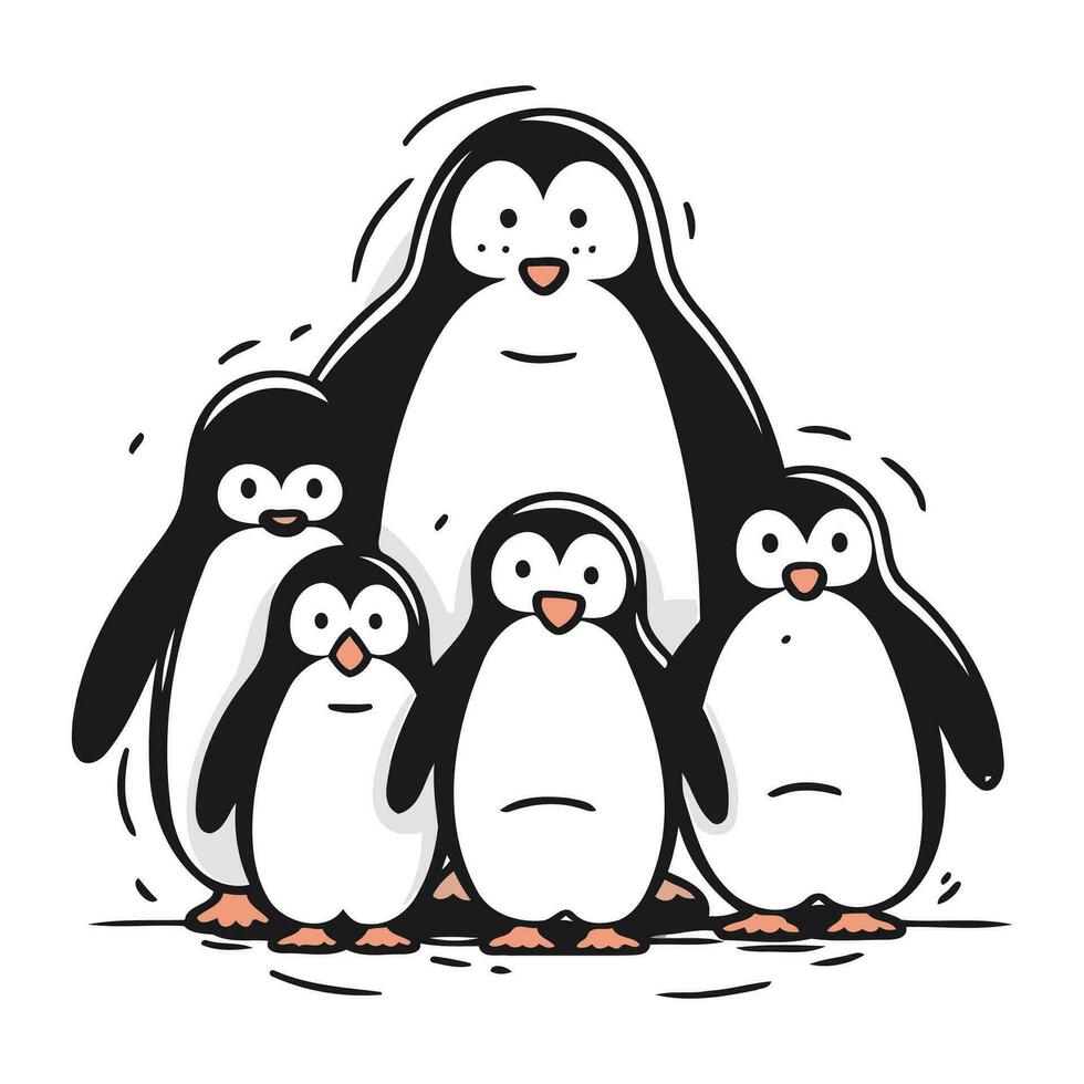 pinguïn familie. zwart en wit vector illustratie Aan wit achtergrond.