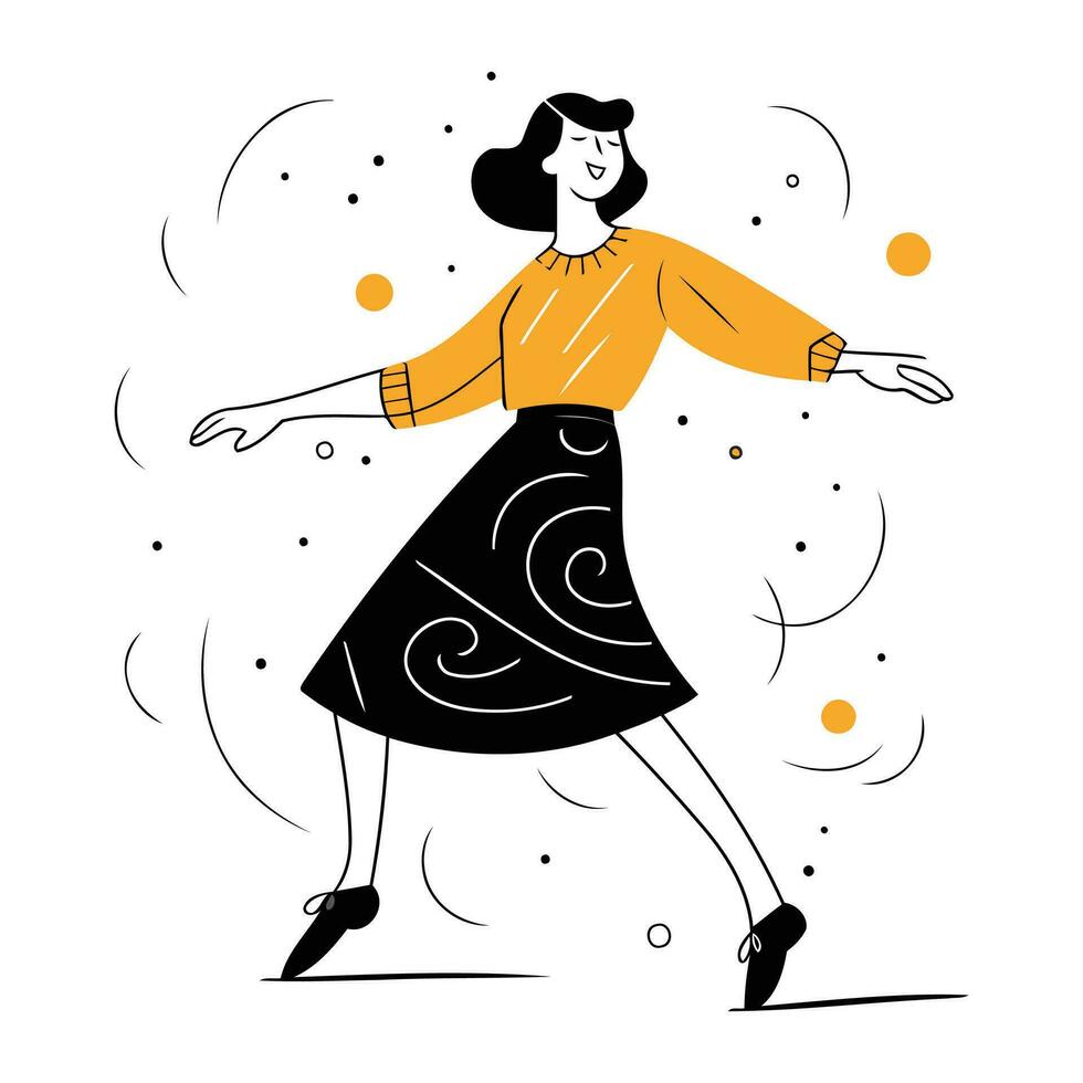 mode meisje dansen. vector illustratie in vlak stijl. hand- getrokken stijl.