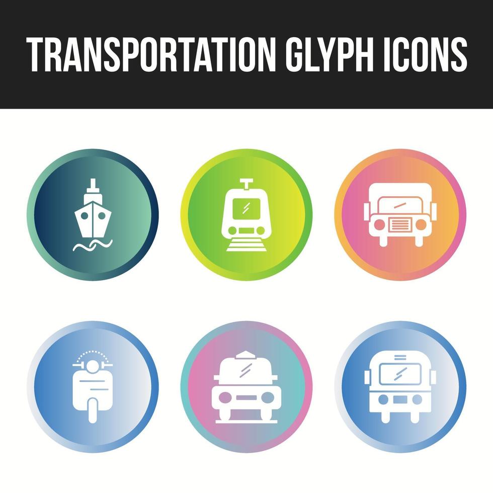 prachtige transport unieke glyph 6 iconen set vector