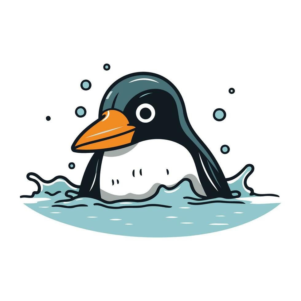 schattig tekenfilm pinguïn zwemmen in de zee. vector illustratie.