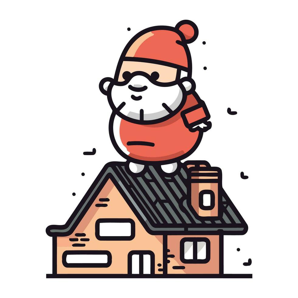 vector illustratie van een grappig de kerstman claus Aan de dak van een huis.