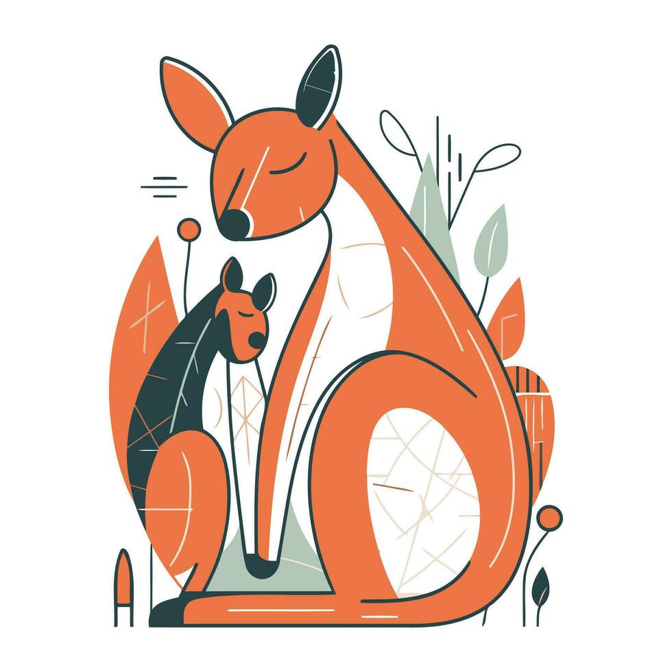 vector illustratie van schattig kangoeroe in Scandinavisch stijl.