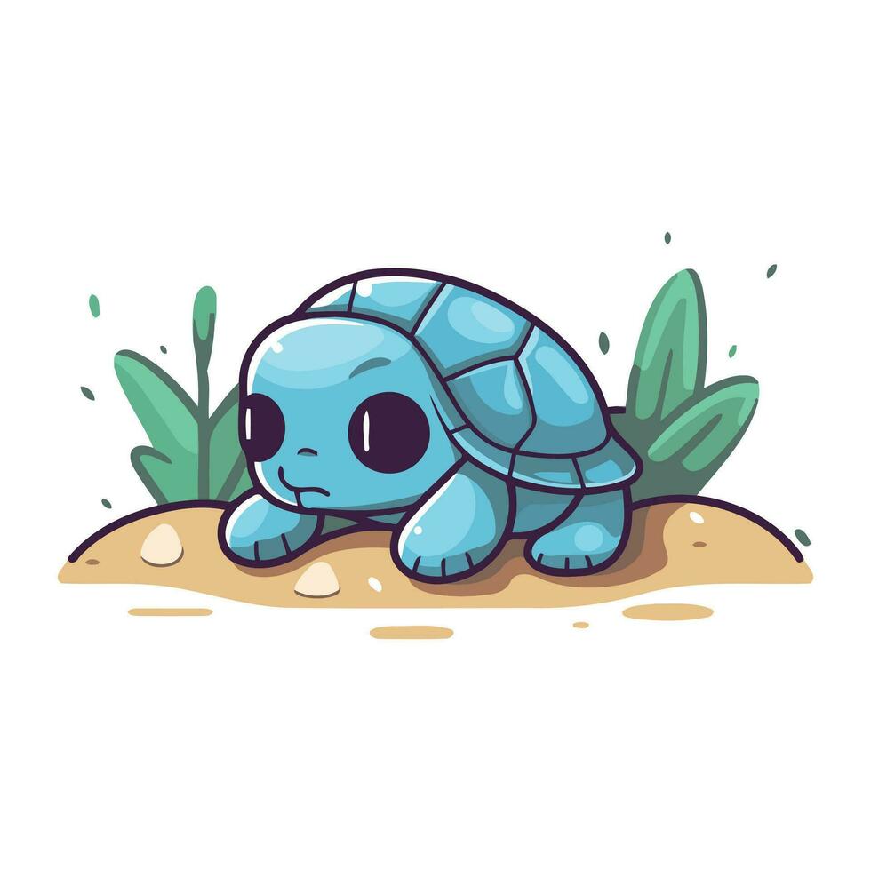 schattig tekenfilm schildpad Aan de zand. vector illustratie geïsoleerd Aan wit achtergrond.