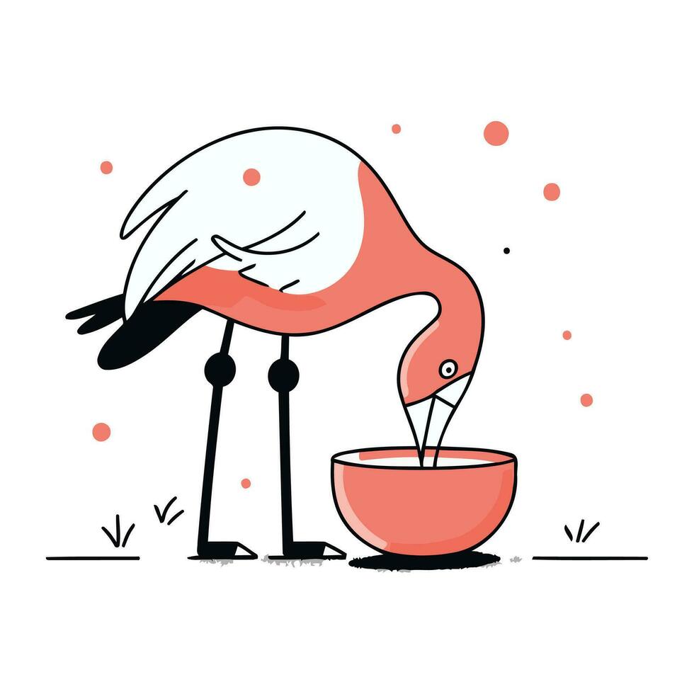 flamingo aan het eten van een schaal. vector illustratie in vlak stijl.