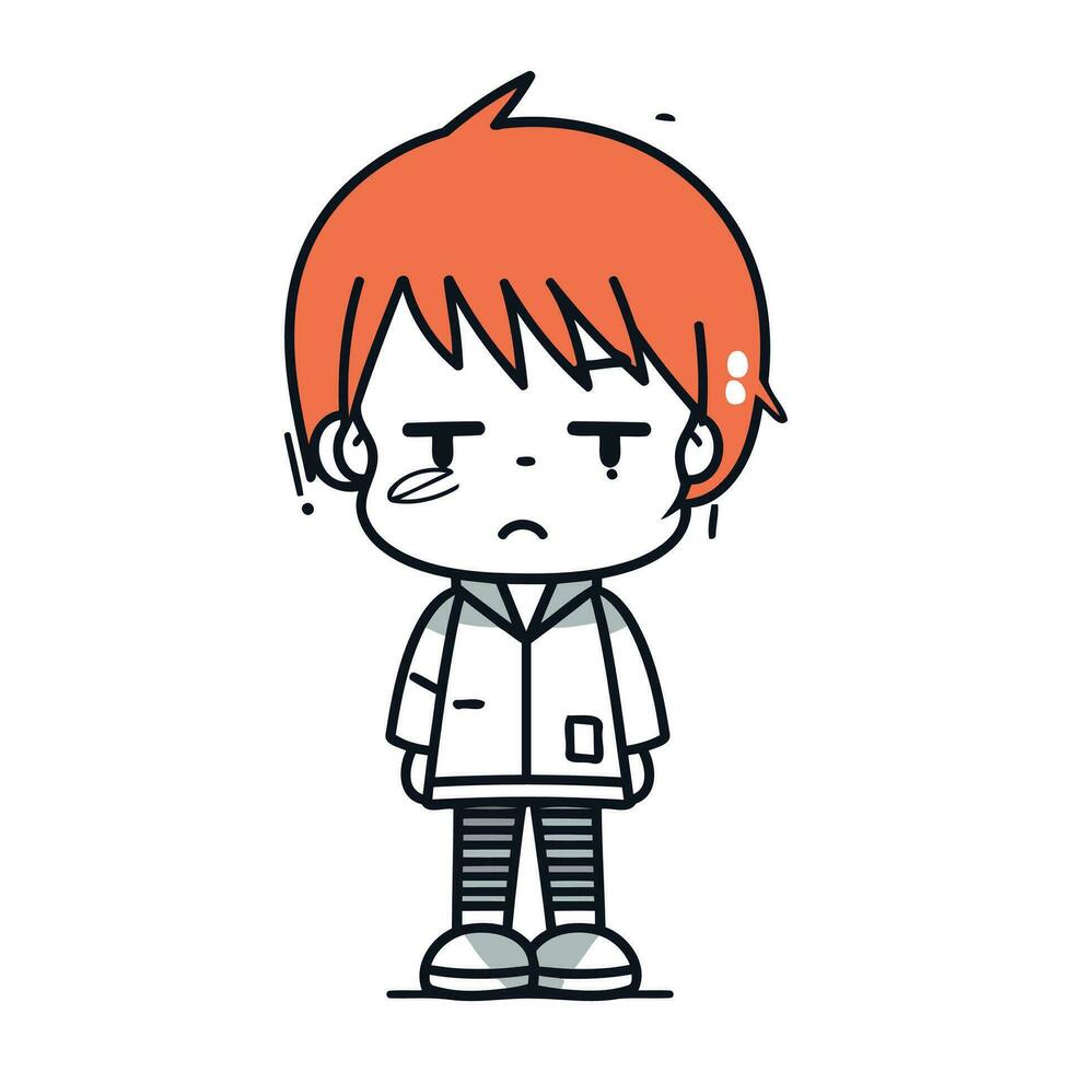 tekenfilm jongen met verdrietig uitdrukking. vector illustratie van een jongen met verdrietig uitdrukking.