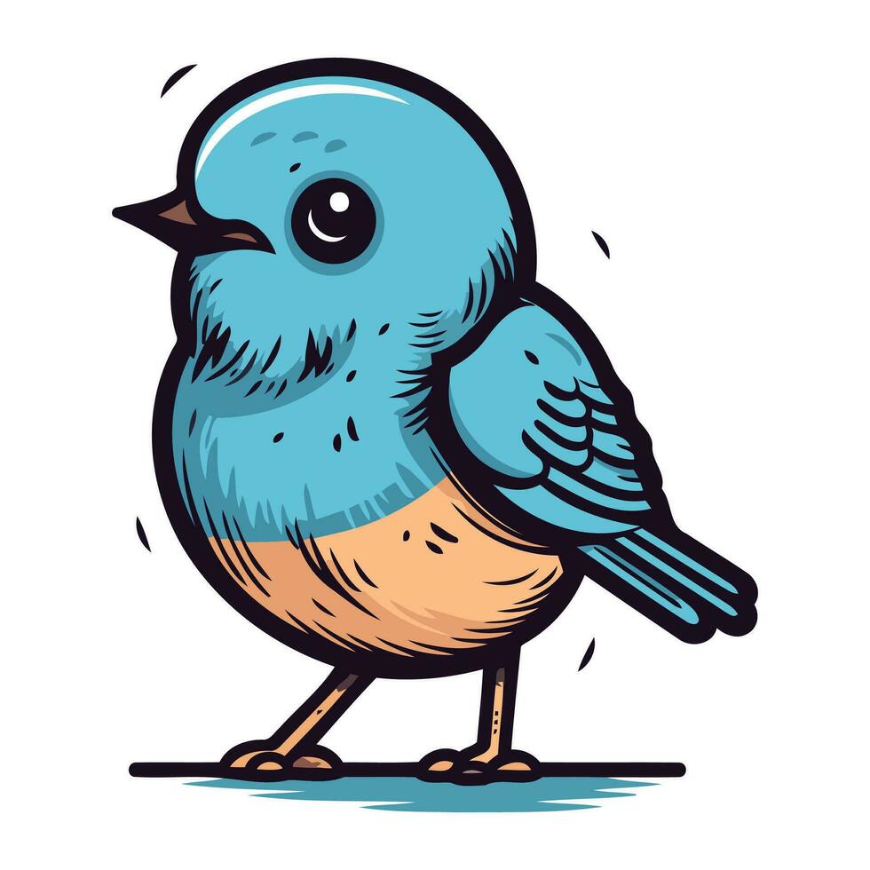 schattig tekenfilm blauw vogel geïsoleerd Aan wit achtergrond. vector illustratie.