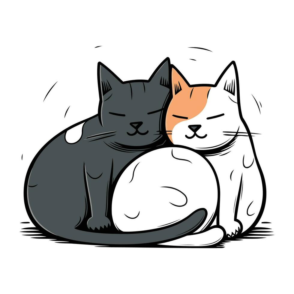 schattig kat en kat slapen. vector illustratie in schetsen stijl.