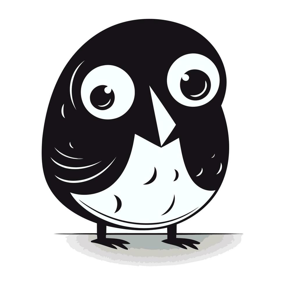 schattig zwart vogel met groot ogen Aan wit achtergrond. vector illustratie.