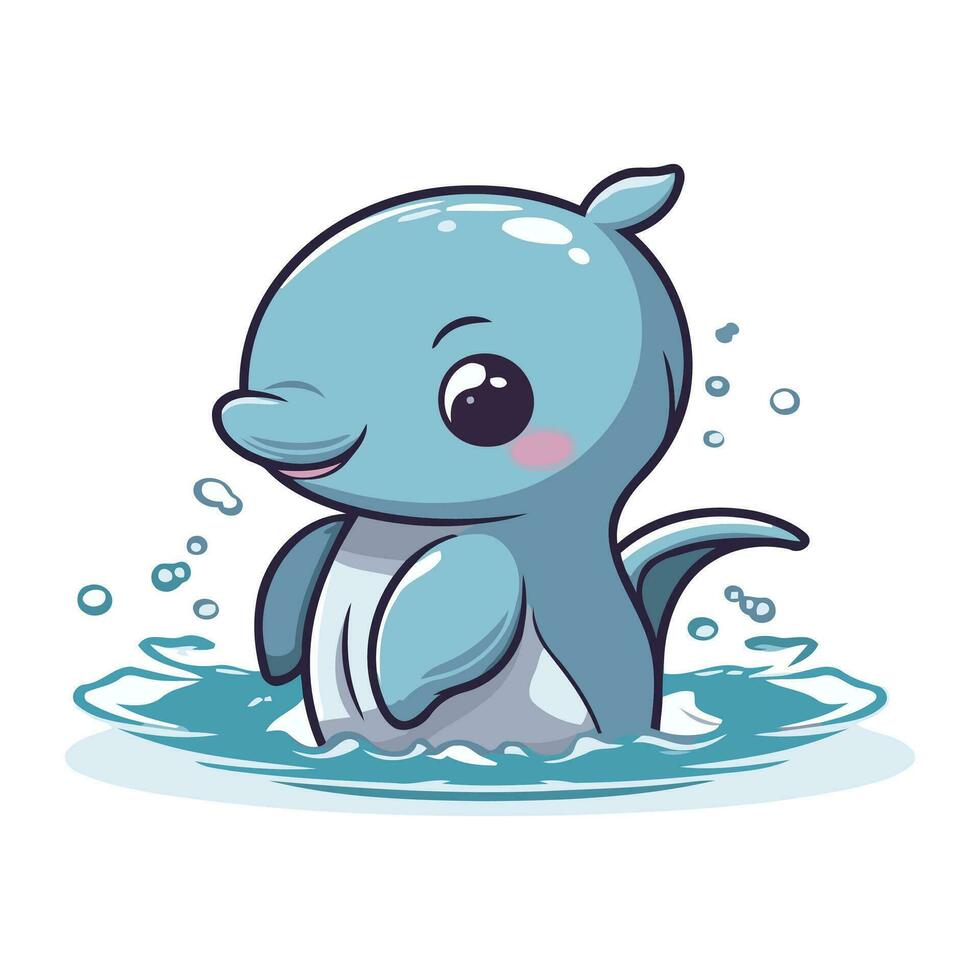 schattig tekenfilm baby walvis zwemmen in de water. vector illustratie.