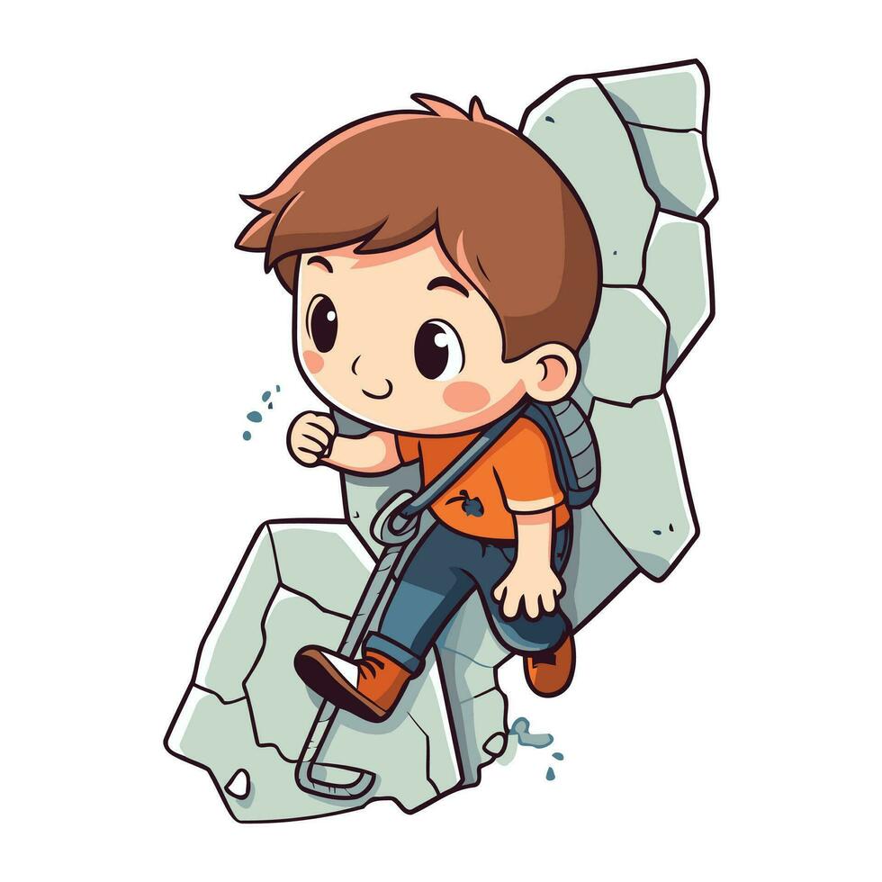 jongen beklimming Aan de steen. vector illustratie van een kind beklimming Aan een steen.
