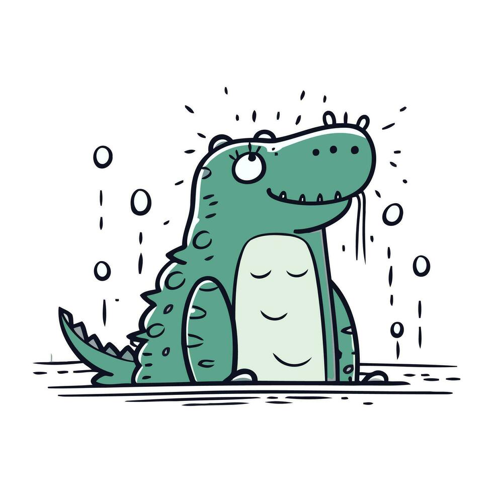 krokodil in de regen. schattig tekenfilm vector illustratie.