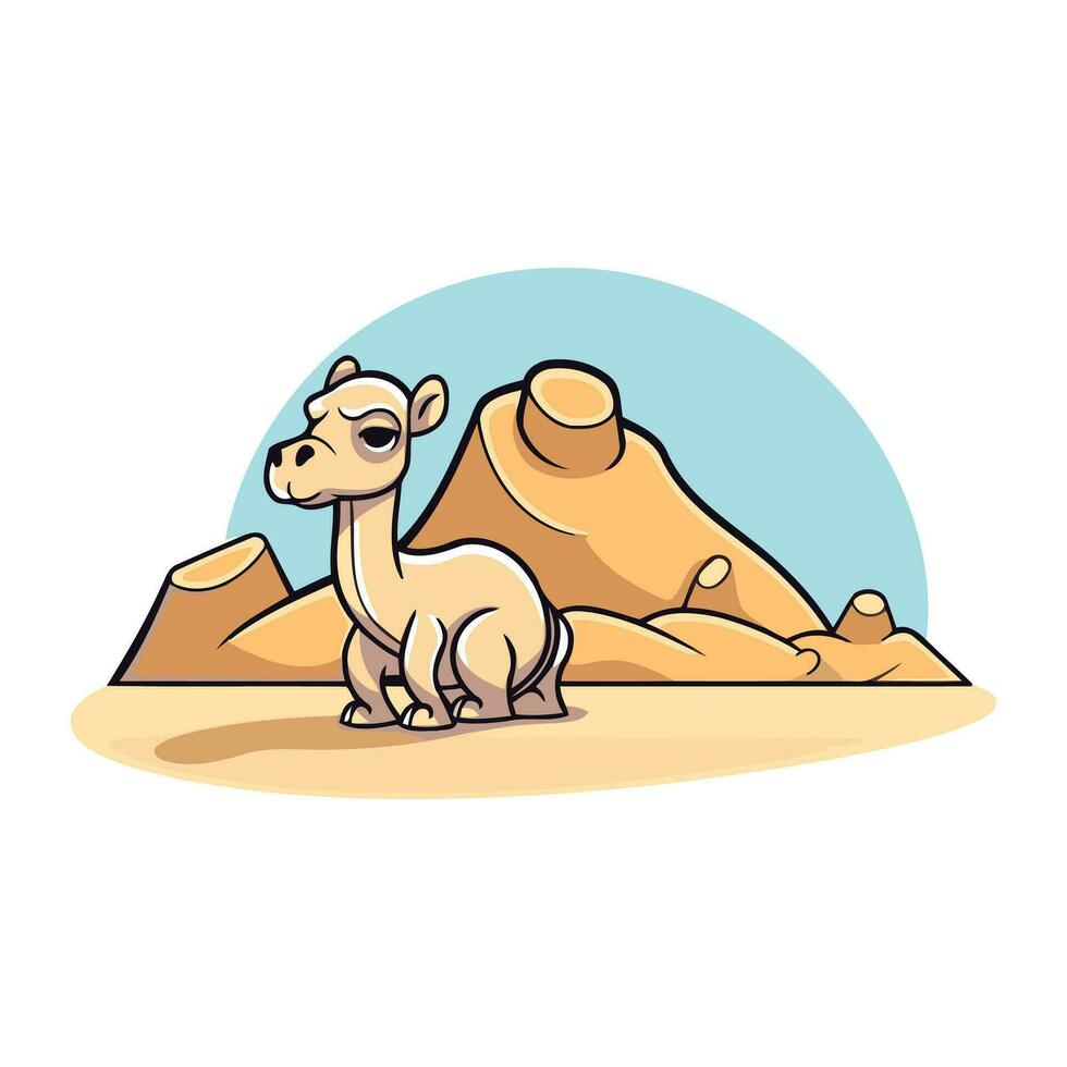 kameel in de woestijn. vector illustratie in vlak tekenfilm stijl.