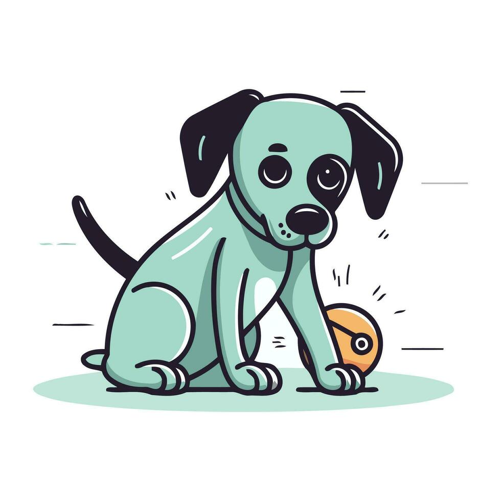 schattig tekenfilm hond spelen met bal. vector illustratie in vlak stijl.