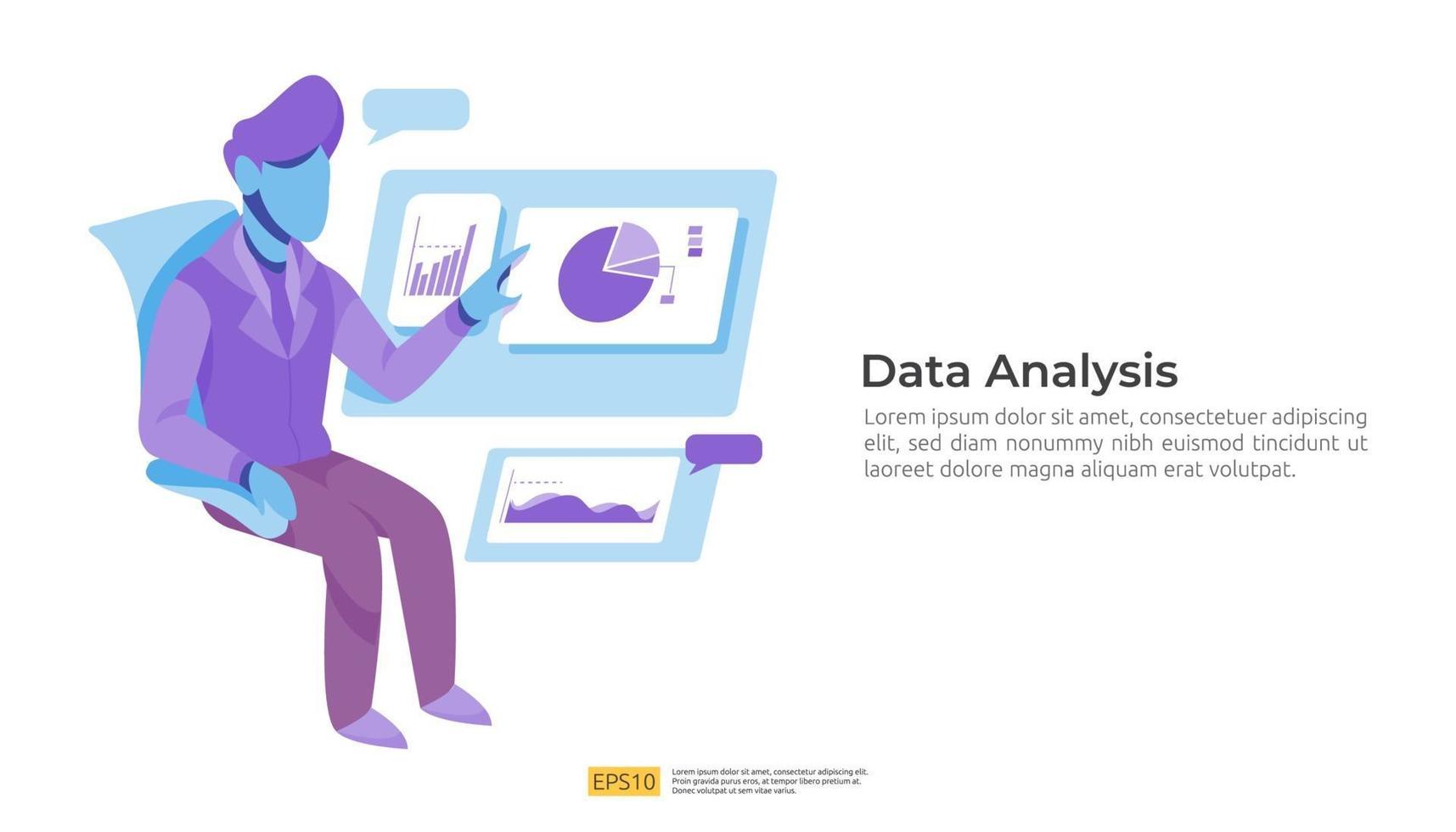 data digitale analyse visualisatie met karakter, grafieken concept vector