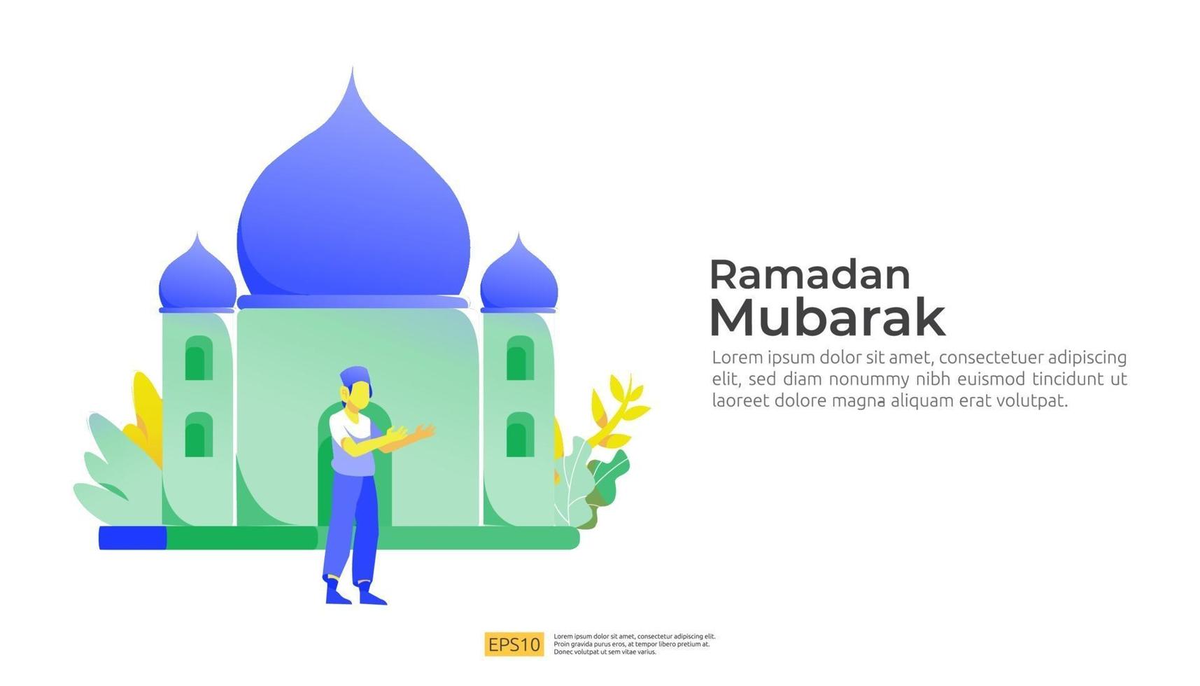 gelukkig ramadan mubarak en islamitisch eid fitr of adha plat ontwerp vector