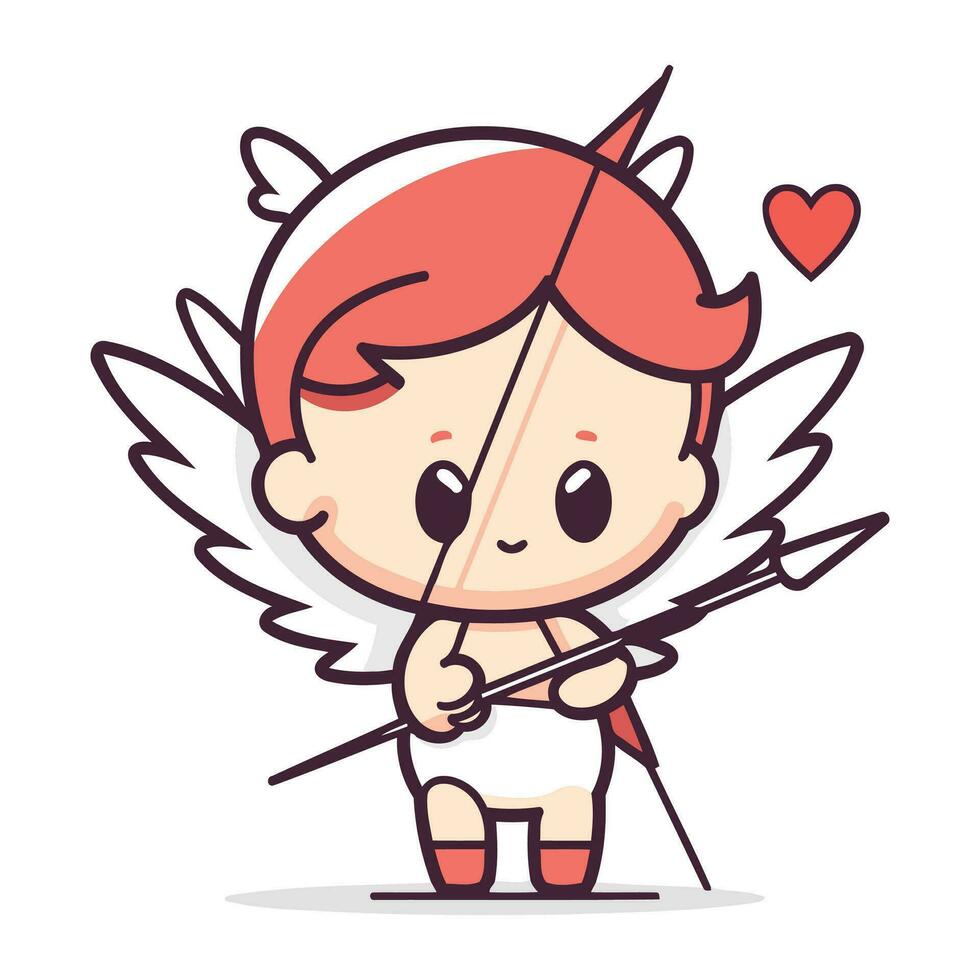 Cupido met boog en pijl. schattig tekenfilm vector illustratie.