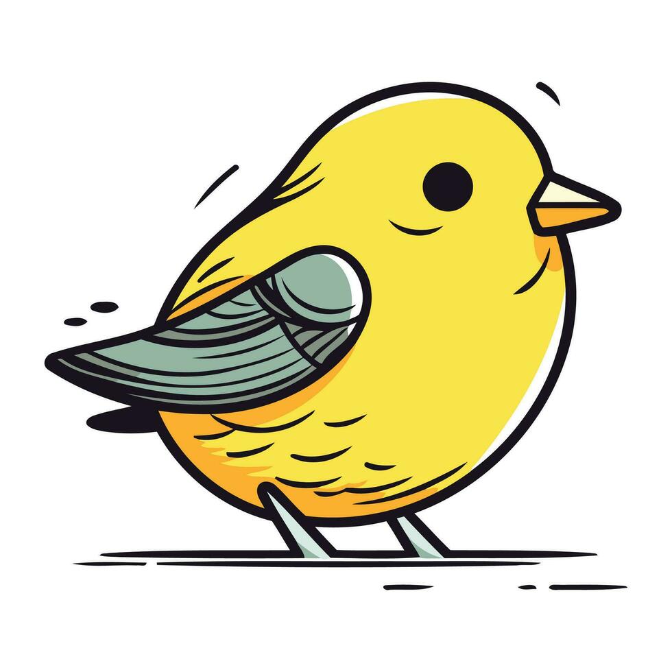 schattig weinig geel vogel. vector illustratie geïsoleerd Aan wit achtergrond.