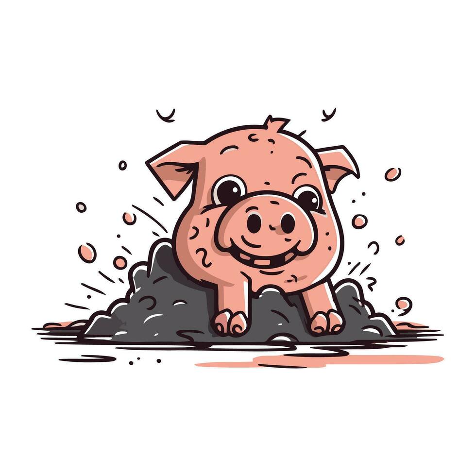 schattig tekenfilm varken in de modder. vector illustratie voor uw ontwerp