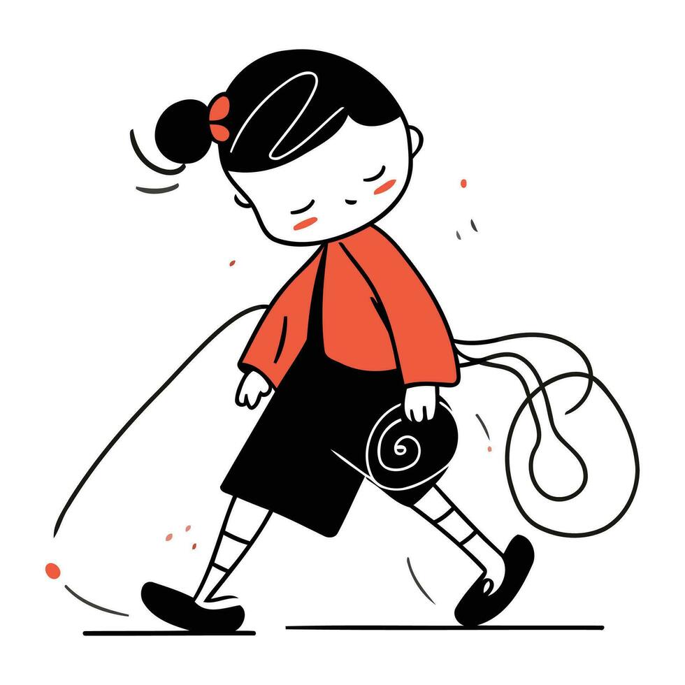 vector illustratie van een weinig meisje aan het doen oefening met halters.