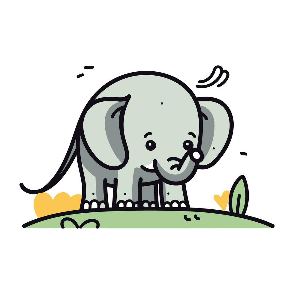 schattig olifant dier in de veld- vector illustratie kleur lijn en vullen