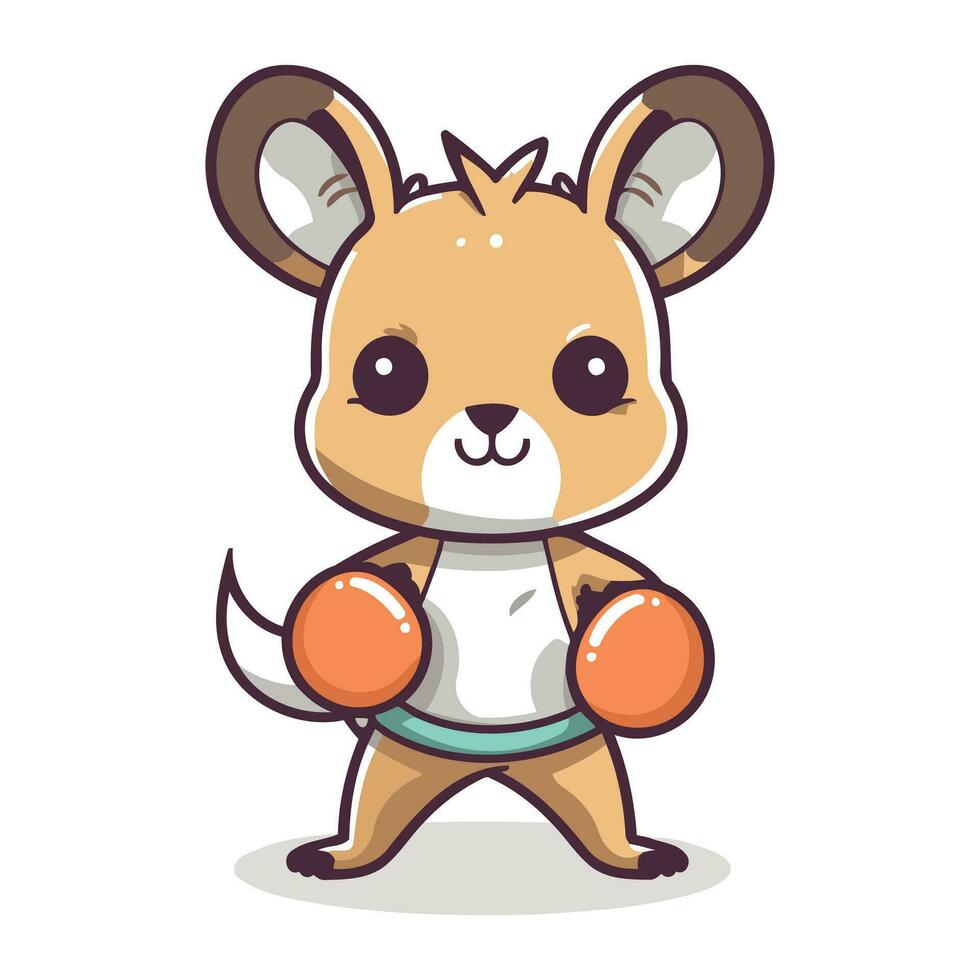 schattig tekenfilm kawaii muis Holding boksen handschoenen. vector illustratie.