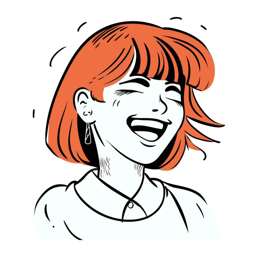 portret van een gelukkig vrouw met rood haar. vector illustratie.