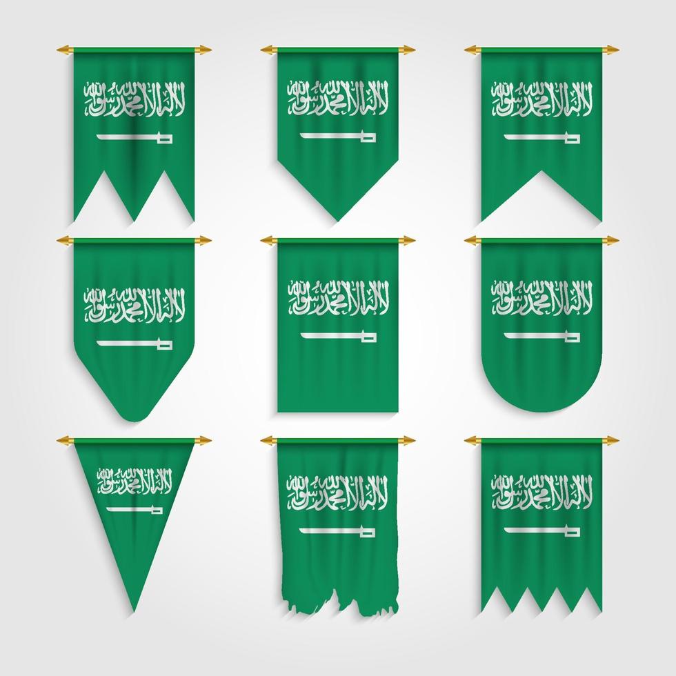 vlag van saoedi-arabië in verschillende vormen vector