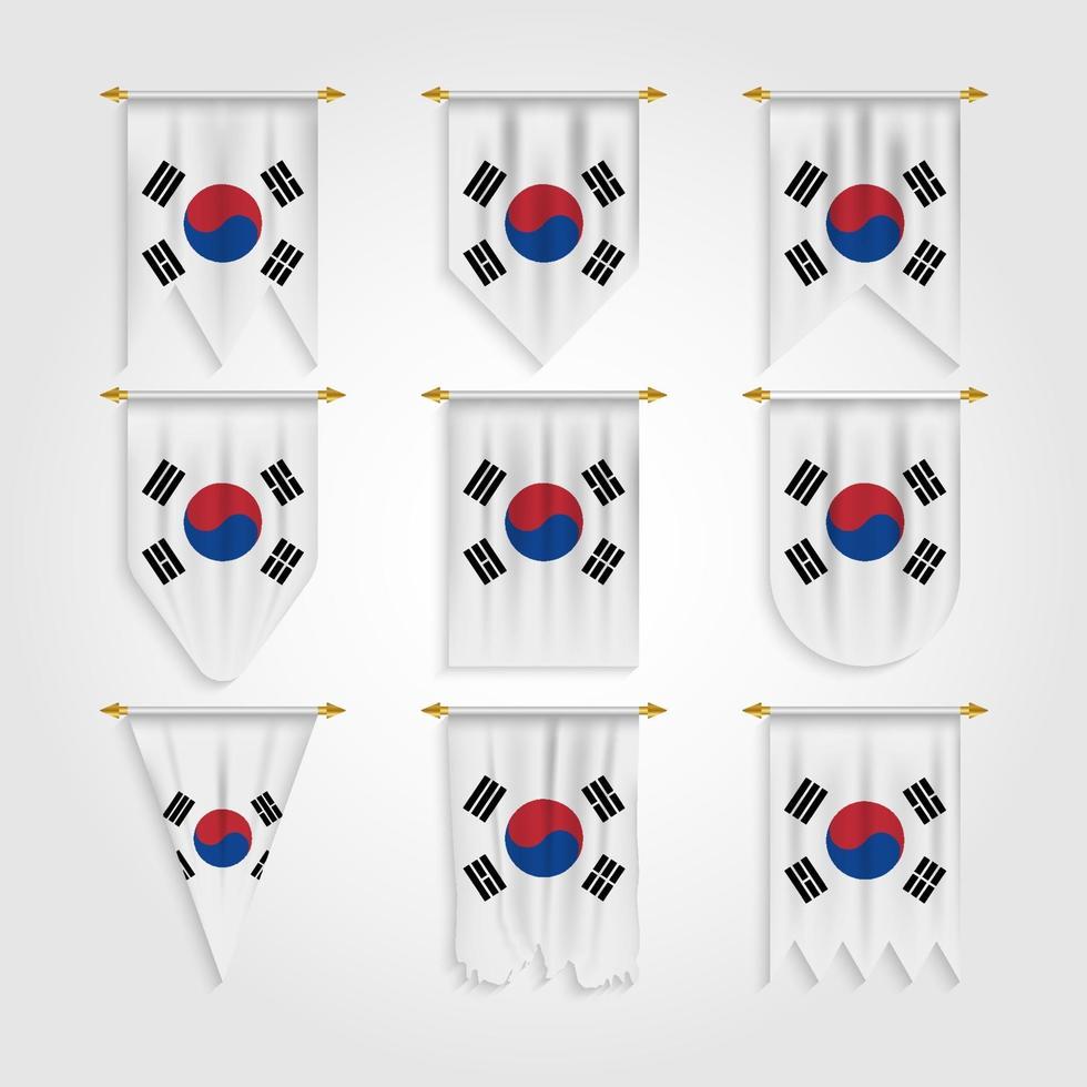 vlag van zuid-korea in verschillende vormen vector