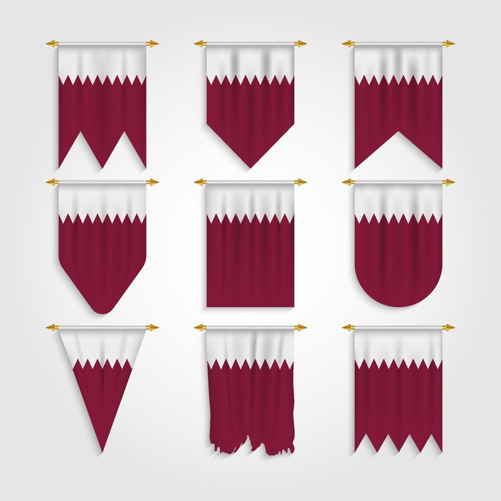 qatar vlag in verschillende vormen, vlag van qatar in verschillende vormen vector