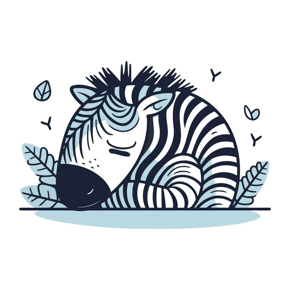 zebra met bladeren. vector illustratie in tekening stijl.