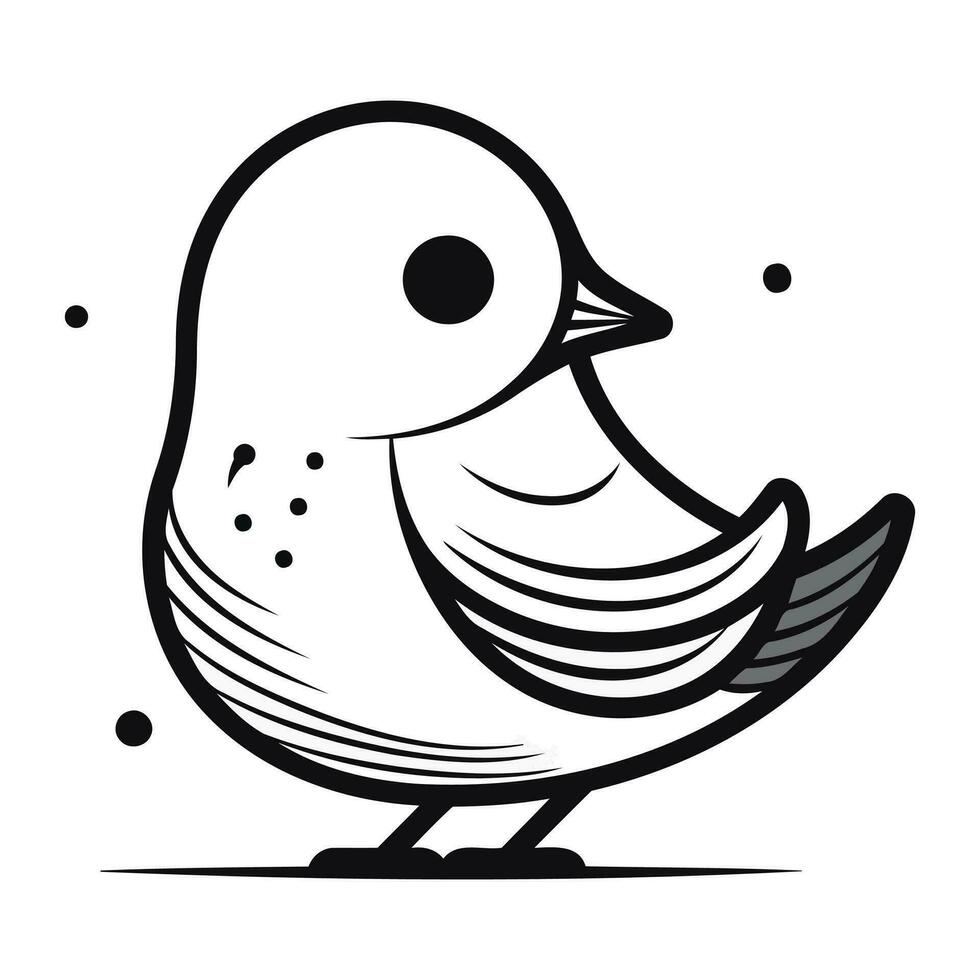 zwart en wit vector illustratie van een schattig weinig vogel Aan een wit achtergrond