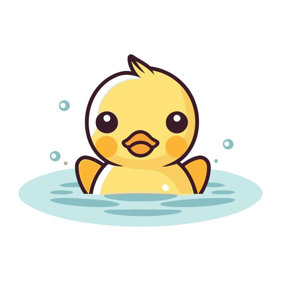 schattig weinig eend in water. vector vlak tekenfilm karakter illustratie.