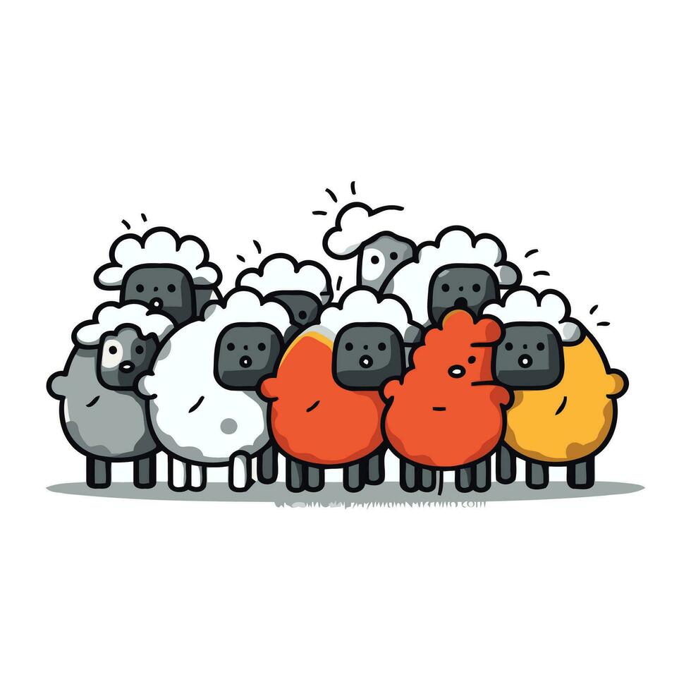 kudde van schapen tekenfilm vector illustratie. schattig tekenfilm schapen groep.