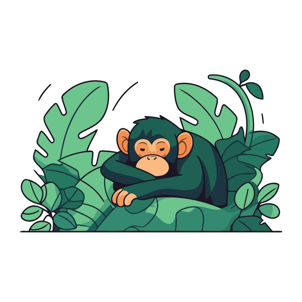 aap zittend in de oerwoud. vector illustratie in tekenfilm stijl.