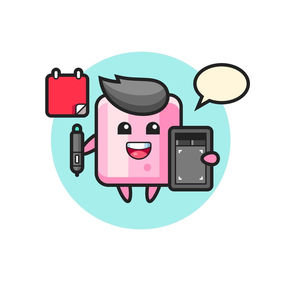 illustratie van marshmallow-mascotte als grafisch ontwerper vector