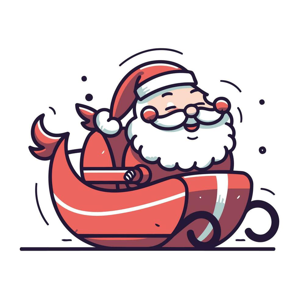 de kerstman claus in een slee. vector illustratie in lijn stijl.