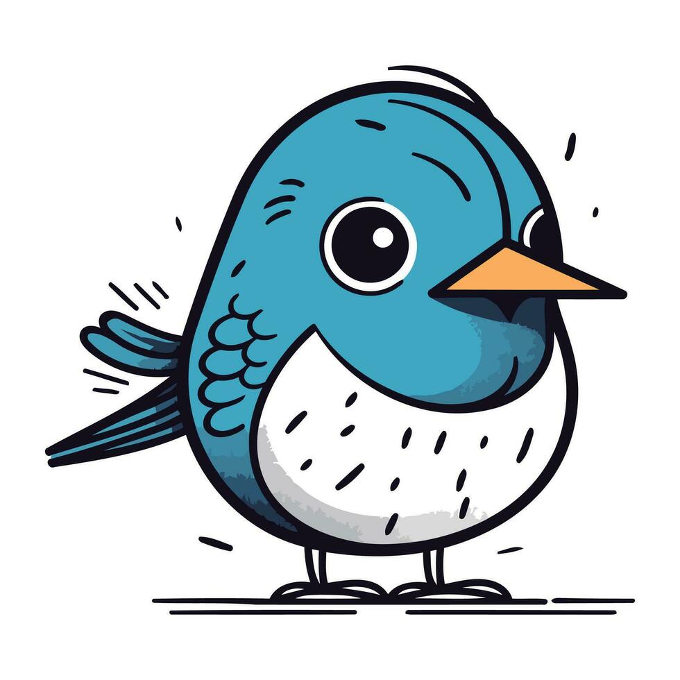 schattig tekenfilm blauw vogel. vector illustratie geïsoleerd Aan wit achtergrond.