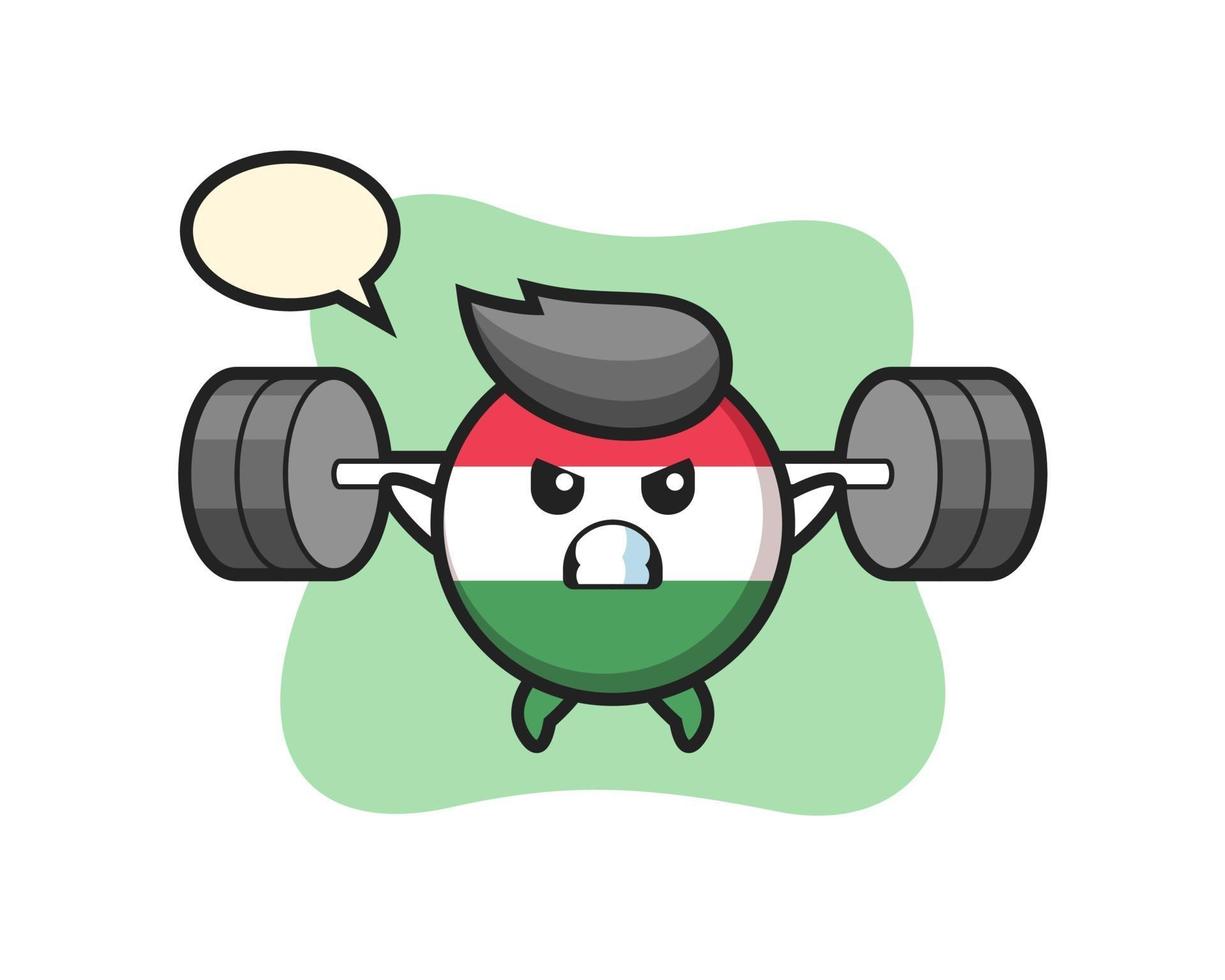 hongarije vlag badge mascotte cartoon met een barbell vector