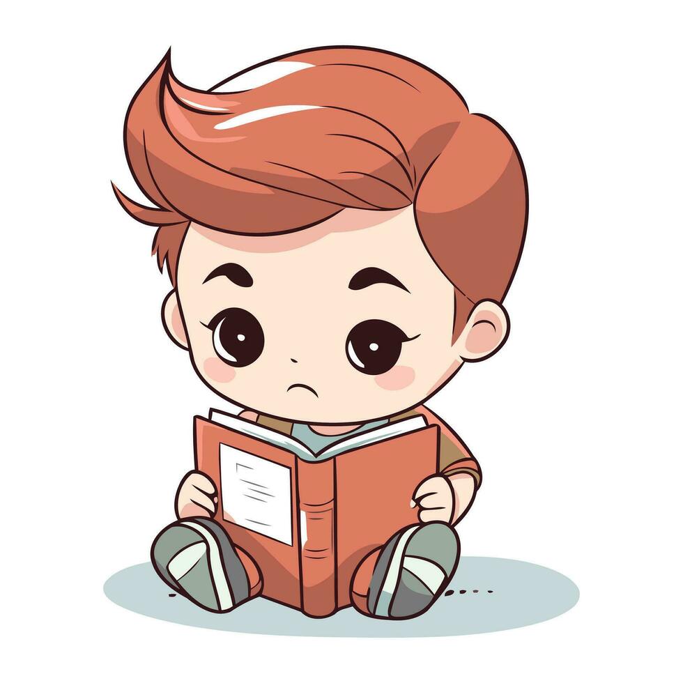 schattig weinig jongen lezing een boek. vector illustratie in tekenfilm stijl.