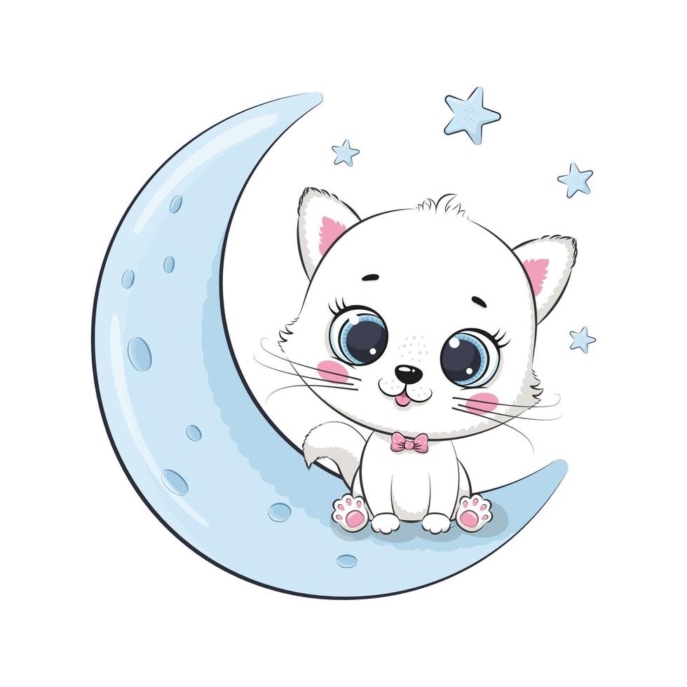 schattige babykat zittend op de maan. vectorillustratie. vector