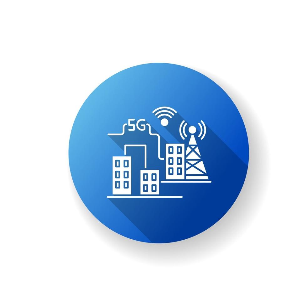 5g smart city blauw plat ontwerp lange schaduw glyph-pictogram vector