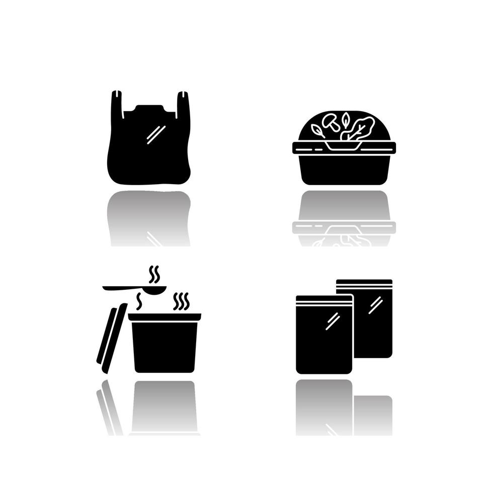 afhaalpakketten slagschaduw zwarte glyph iconen set vector