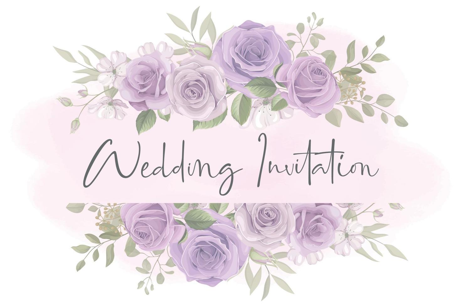 zachte bloemen en bladeren bruiloft uitnodigingskaart ontwerp vector